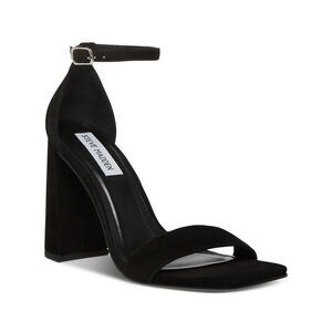 NWT STEVE MADDEN Womens Black Tiaa Toe Block Heel Leather Heeled Sandal 9.5 M